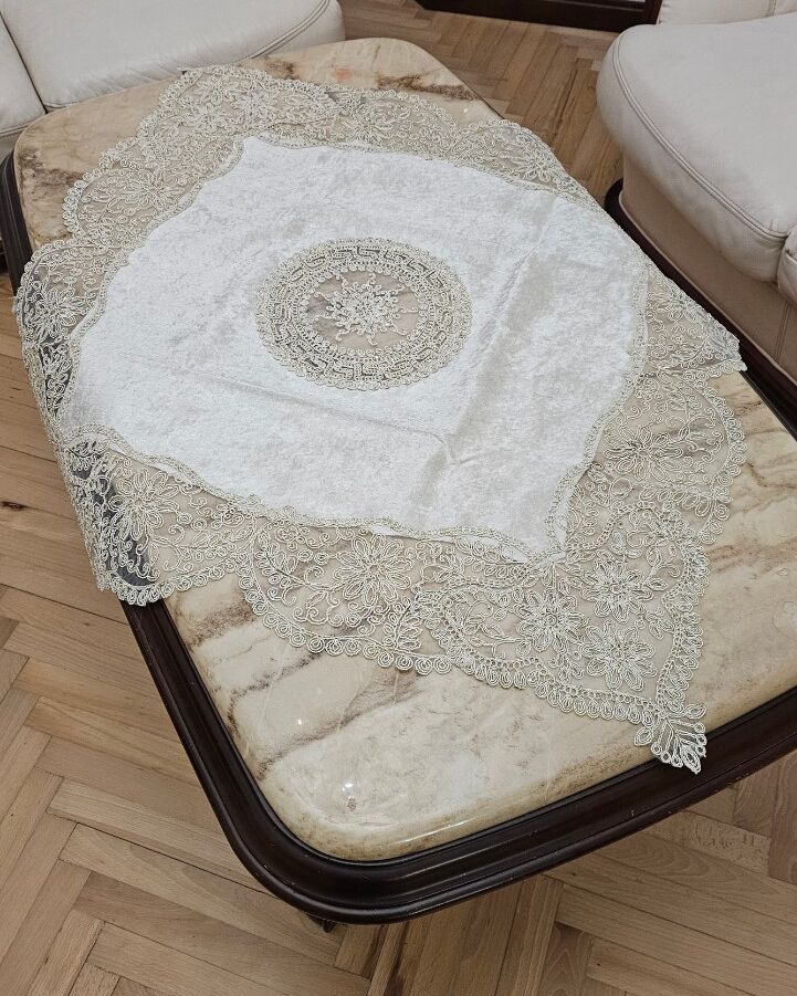 Бархатна серветка 90х90см - молочна вид 22