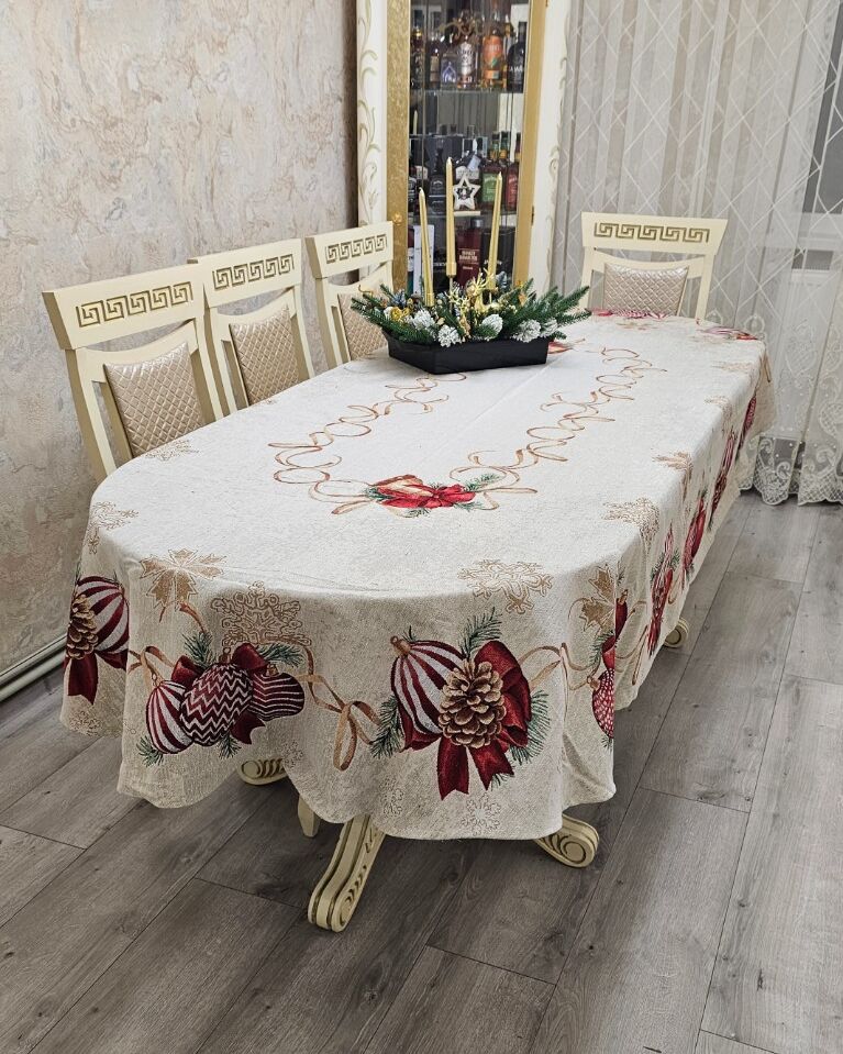 Гобеленова різдвяна скатертина 140х280см - вид 1 (ОВАЛ)