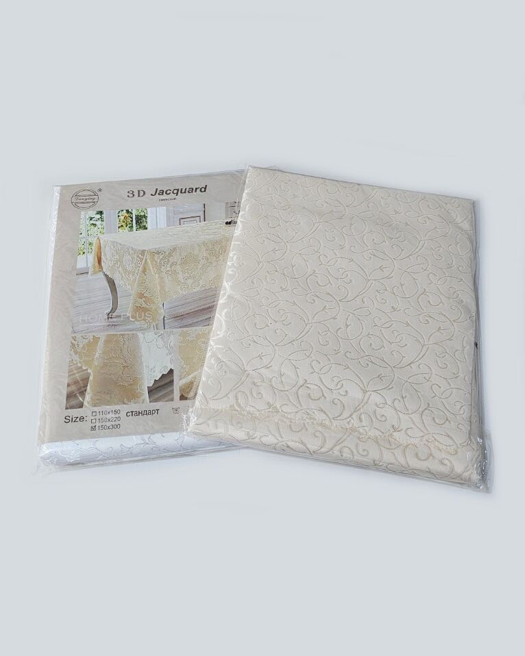 Скатертина з кружевом 3D Jacquard 150х300см - кремова