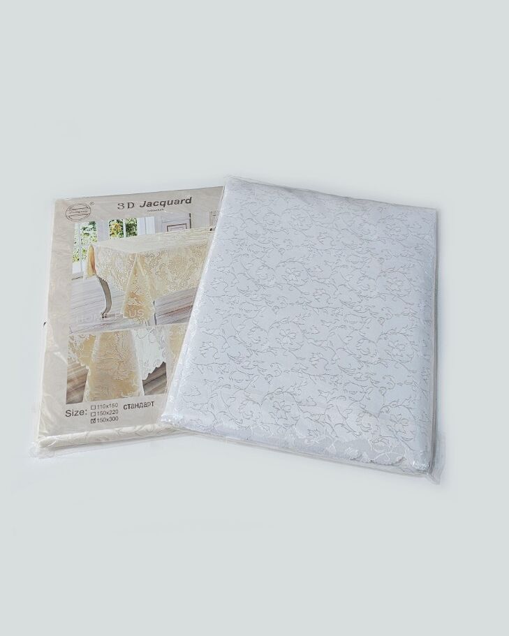 Скатертина з кружевом 3D Jacquard 150х300см - біла