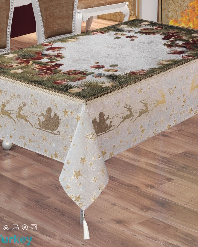 Гобеленова турецька різдвяна скатертина 160х220см вид 3